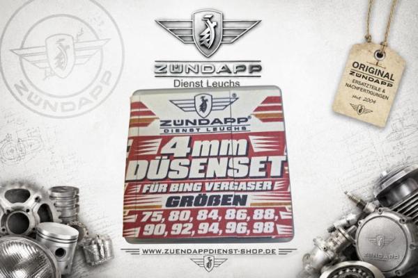 Zündapp 10-teiliges Hauptdüsen-Set für BING Vergaser Typ 15 / 17 – 4 mm – Größen 75–98 – CS 25 / 50, GTS 50